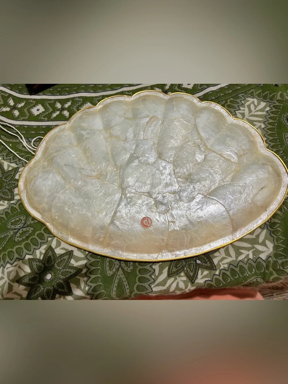 Vintage MCM Capiz Shell Tray made in Philippines 1960-70s. Some wear shown. GUC